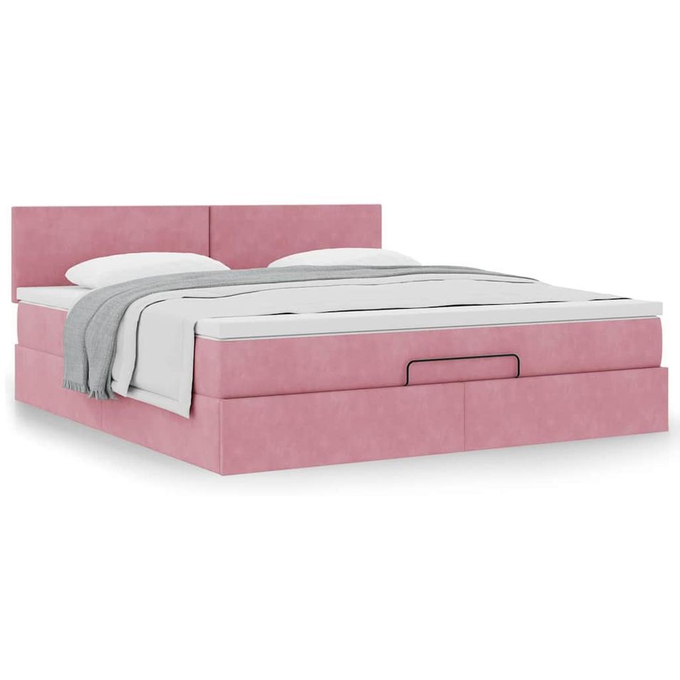 Cadre de lit ottoman avec matelas rose 180x200 cm velours - Photo n°1