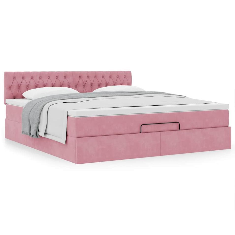 Cadre de lit ottoman avec matelas rose 180x200 cm velours - Photo n°1