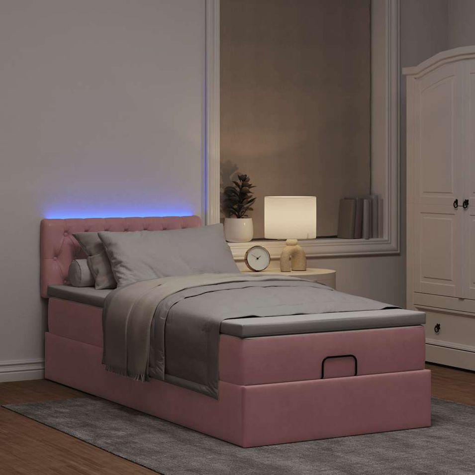 Cadre de lit ottoman avec matelas rose 80x200 cm velours - Photo n°1