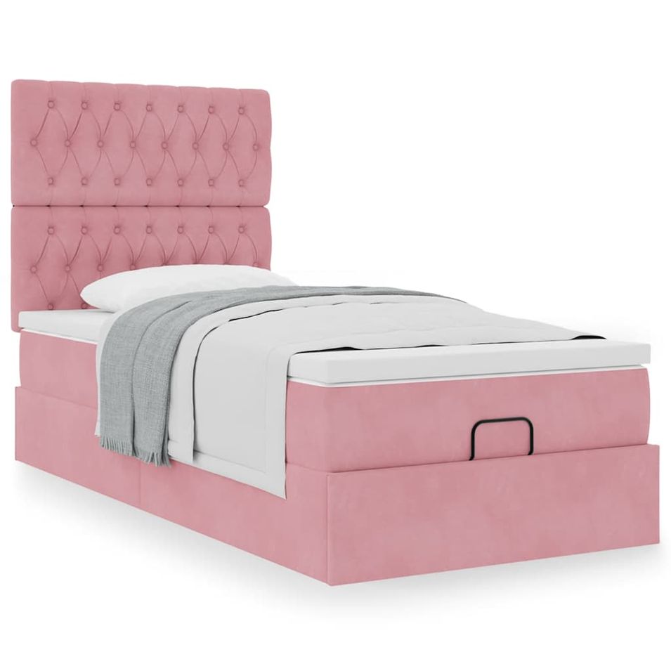 Cadre de lit ottoman avec matelas rose 80x200 cm velours - Photo n°1