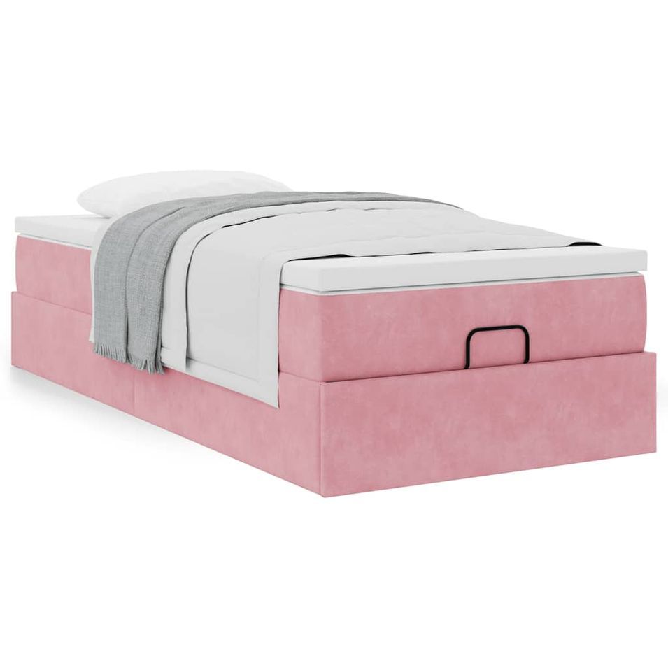 Cadre de lit ottoman avec matelas rose 90x190 cm velours - Photo n°1