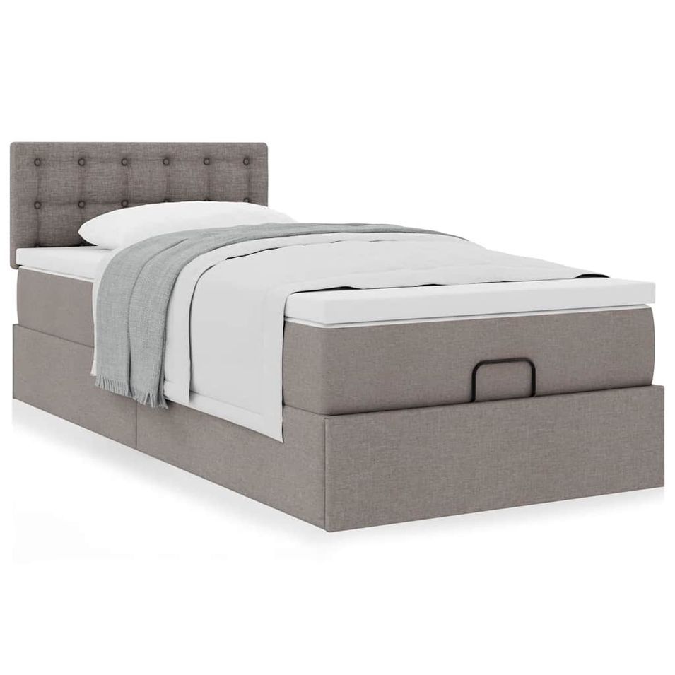 Cadre de lit ottoman avec matelas taupe 100x200 cm tissu - Photo n°1