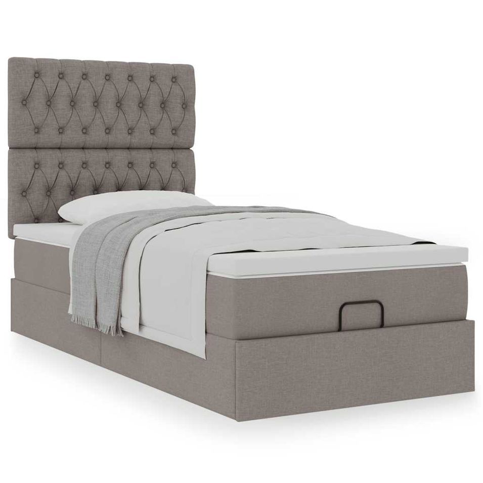 Cadre de lit ottoman avec matelas taupe 100x200 cm tissu - Photo n°1