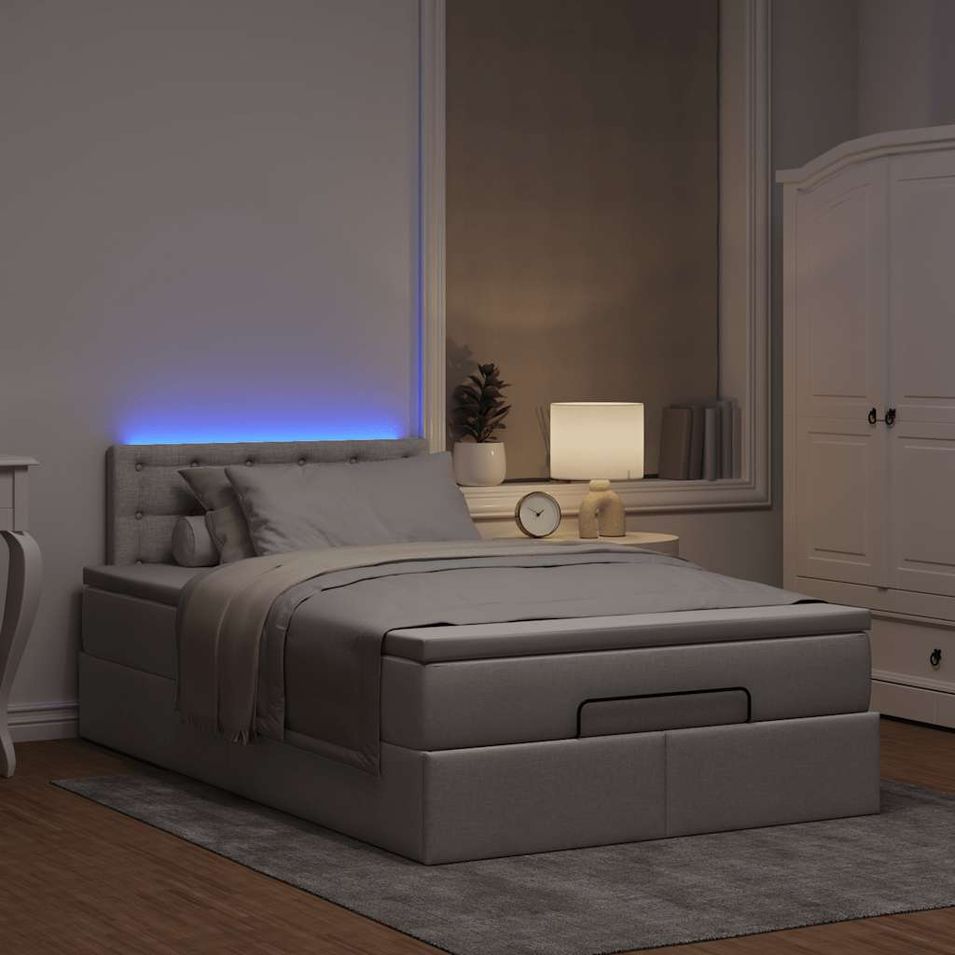 Cadre de lit ottoman avec matelas taupe 120x200 cm tissu - Photo n°1