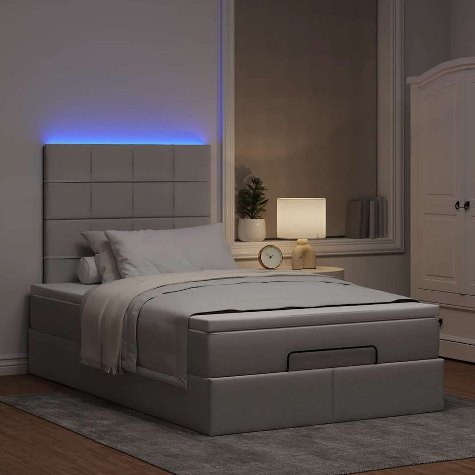 Cadre de lit ottoman avec matelas taupe 120x200 cm tissu - Photo n°1