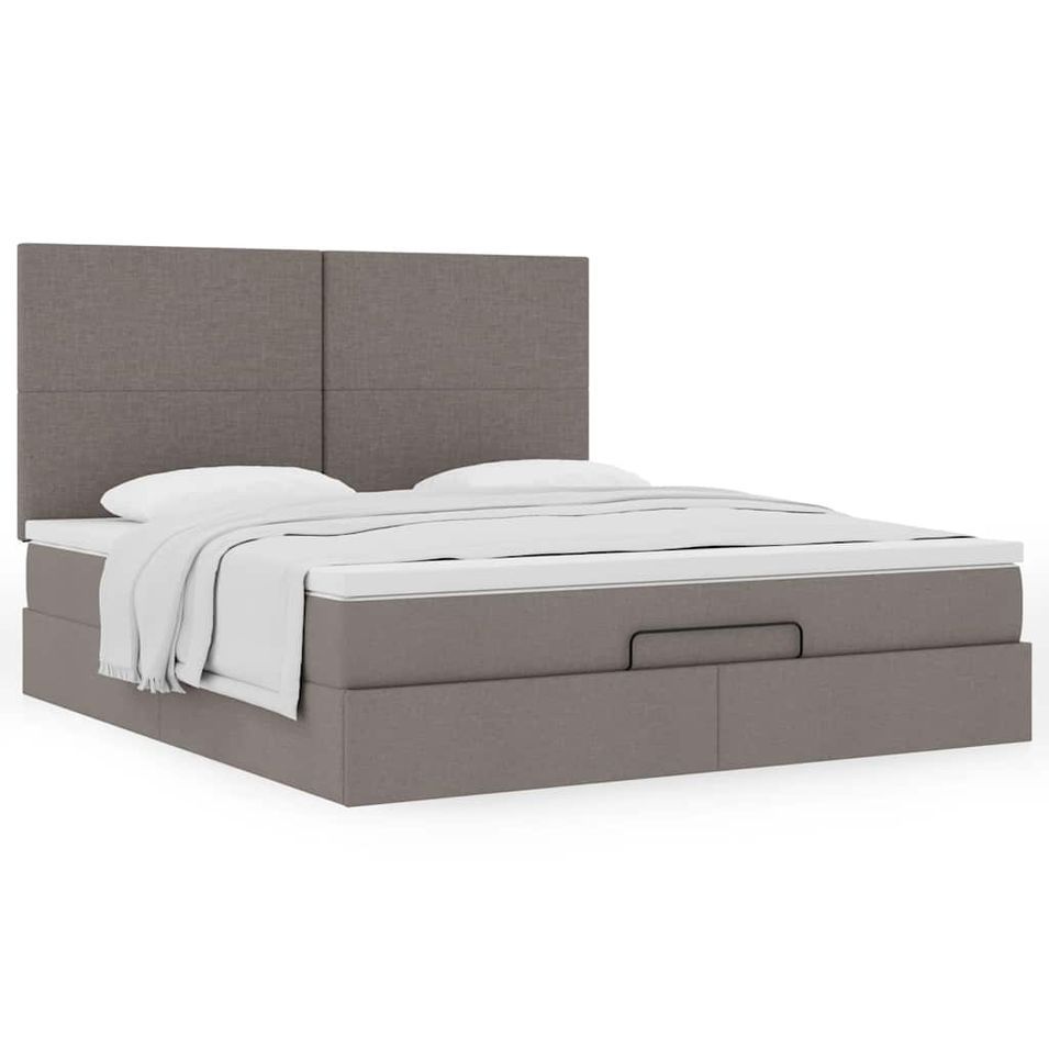 Cadre de lit ottoman avec matelas taupe 160x200 cm tissu - Photo n°1