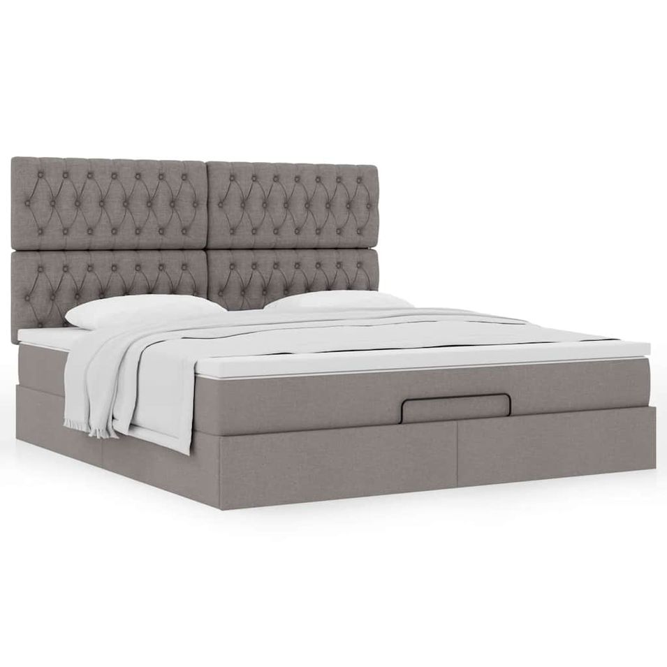 Cadre de lit ottoman avec matelas taupe 160x200 cm tissu - Photo n°1