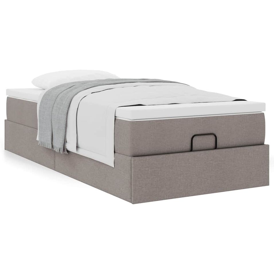 Cadre de lit ottoman avec matelas taupe 90x190 cm tissu - Photo n°1