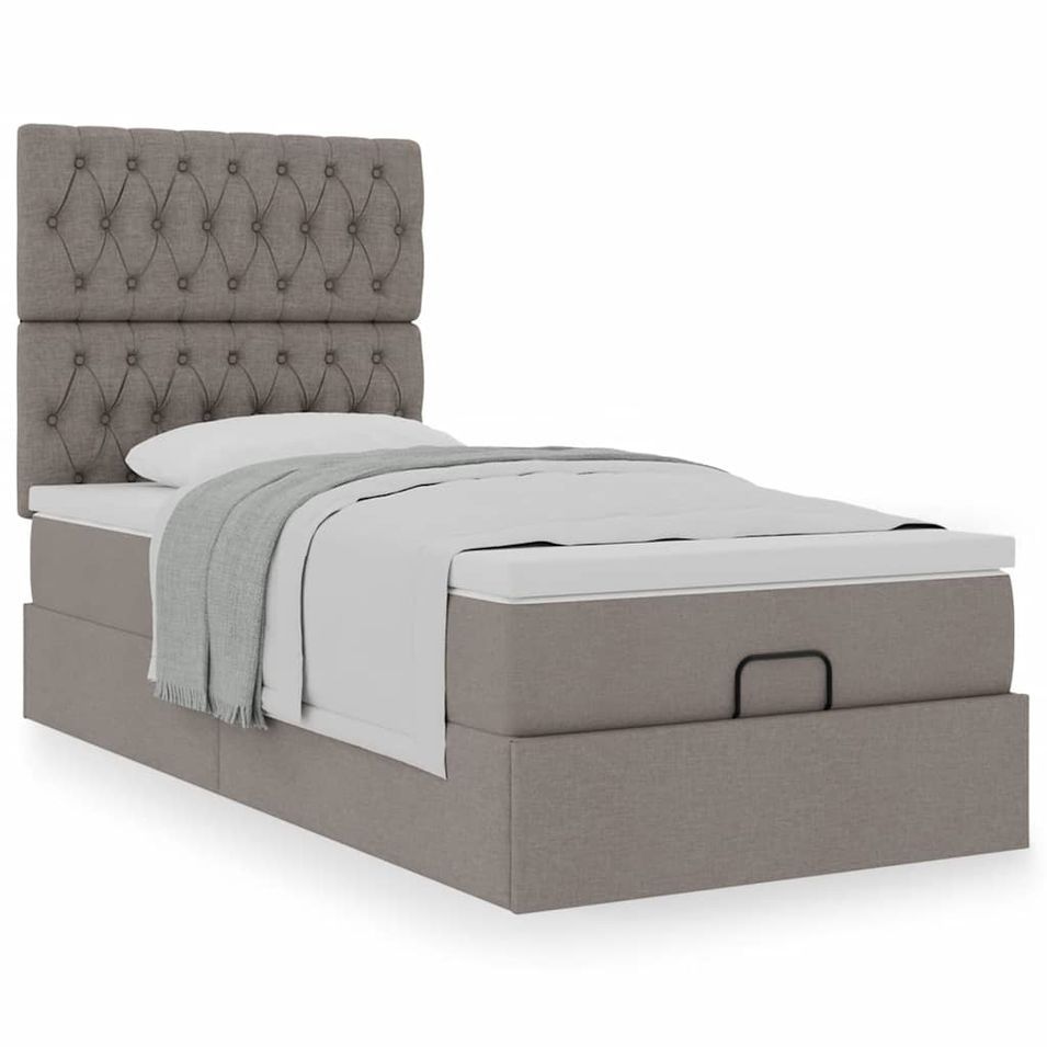 Cadre de lit ottoman avec matelas taupe 90x200 cm tissu - Photo n°1