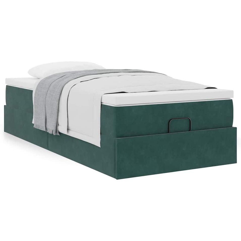 Cadre de lit ottoman avec matelas vert foncé 100x200 cm velours - Photo n°1
