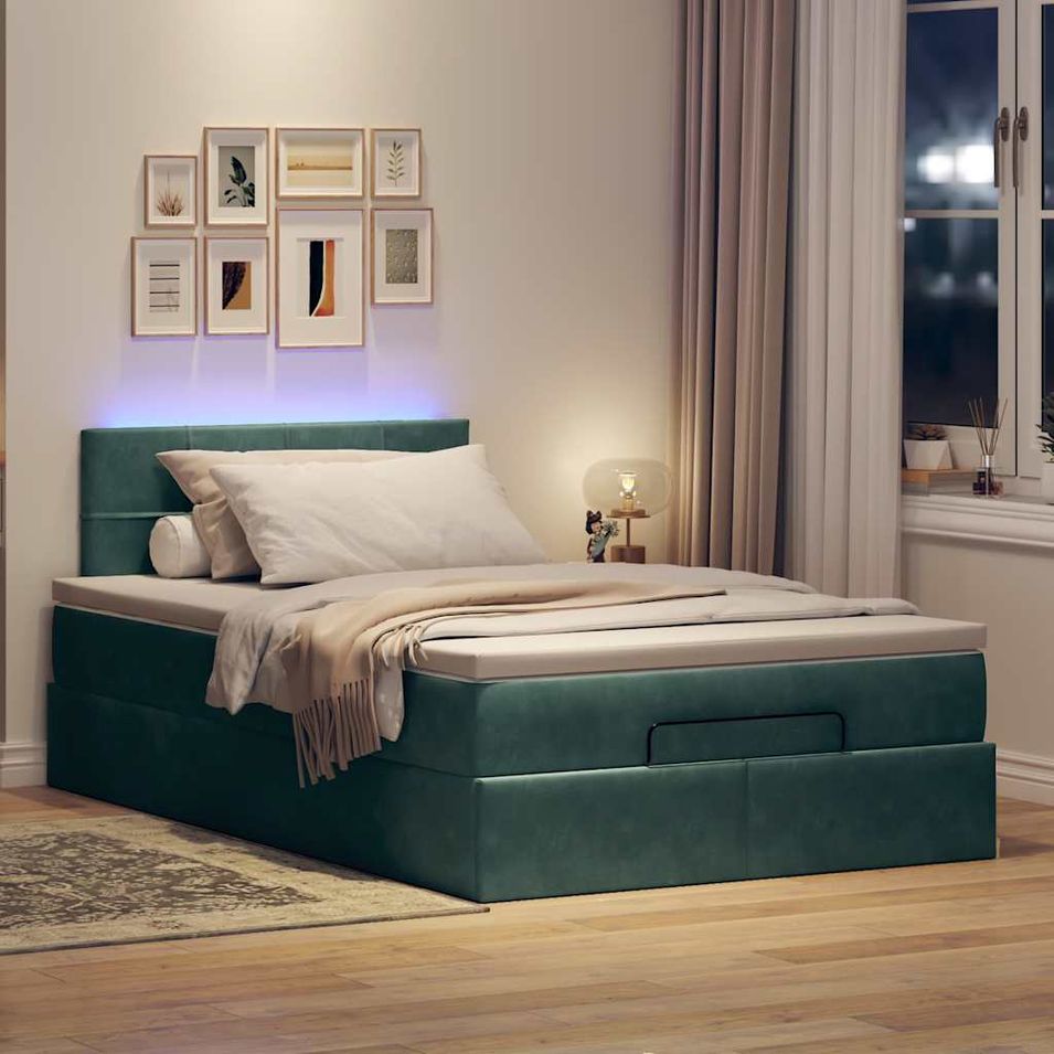 Cadre de lit ottoman avec matelas vert foncé 120x190 cm velours - Photo n°1