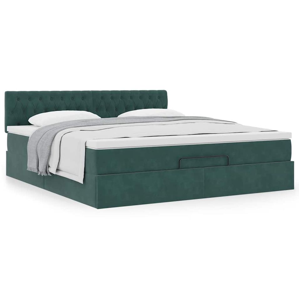 Cadre de lit ottoman avec matelas vert foncé 160x200 cm velours - Photo n°1