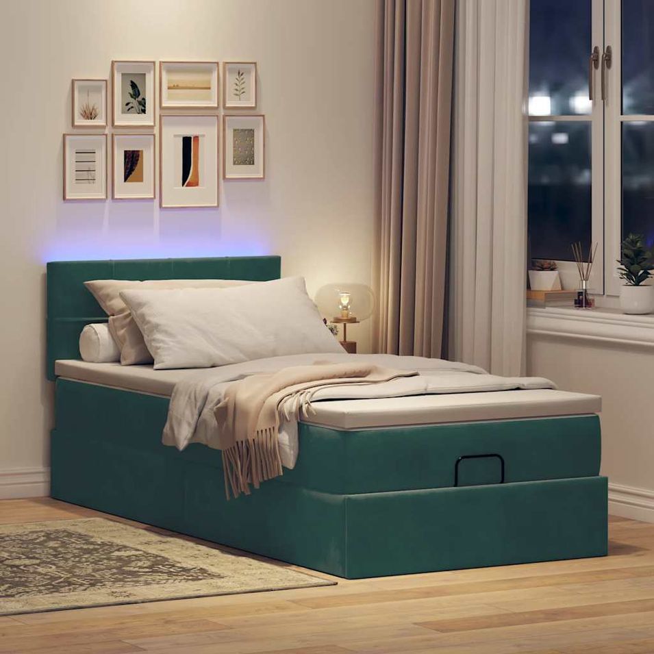 Cadre de lit ottoman avec matelas vert foncé 80x200 cm velours - Photo n°1