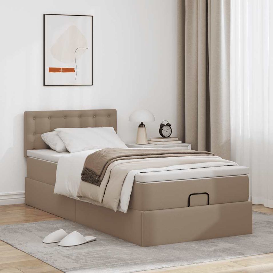 Cadre de lit ottoman et matelas cappuccino 100x200cm similicuir - Photo n°1