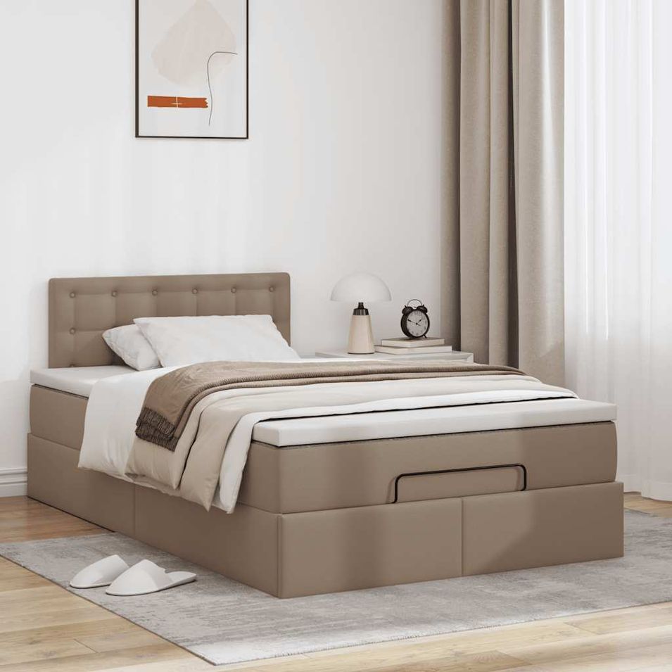 Cadre de lit ottoman et matelas cappuccino 120x190cm similicuir - Photo n°1