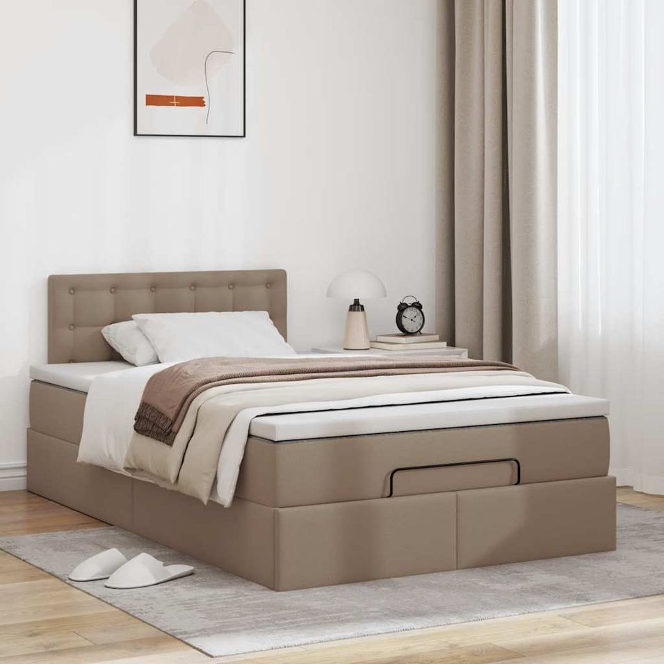 Cadre de lit ottoman et matelas cappuccino 120x200cm similicuir - Photo n°1