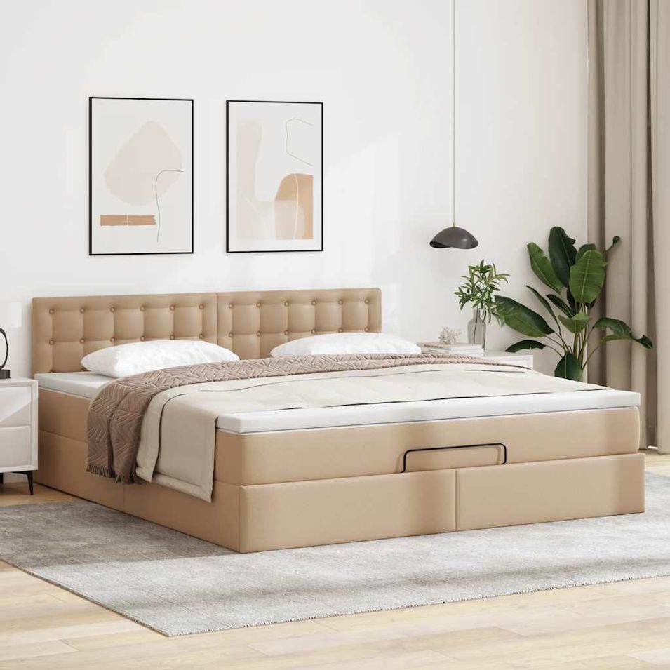 Cadre de lit ottoman et matelas cappuccino 140x200cm similicuir - Photo n°1