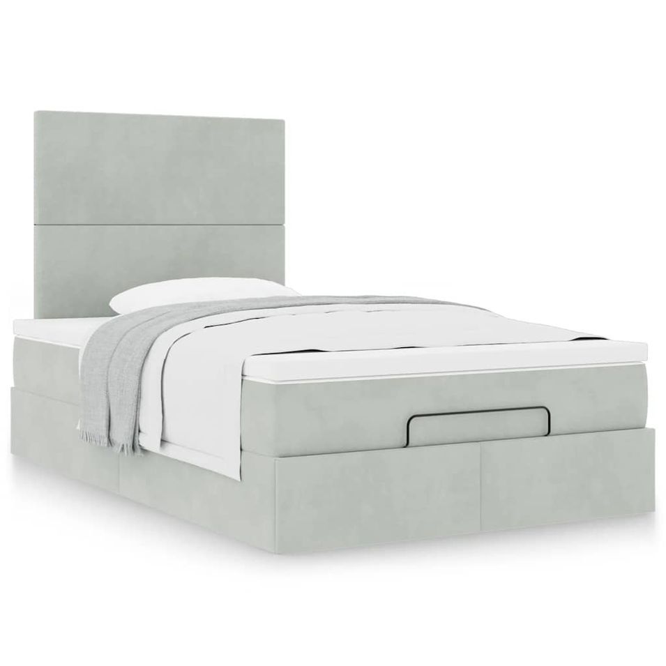 Cadre de lit ottoman et matelas gris clair 120x200 cm velours - Photo n°1