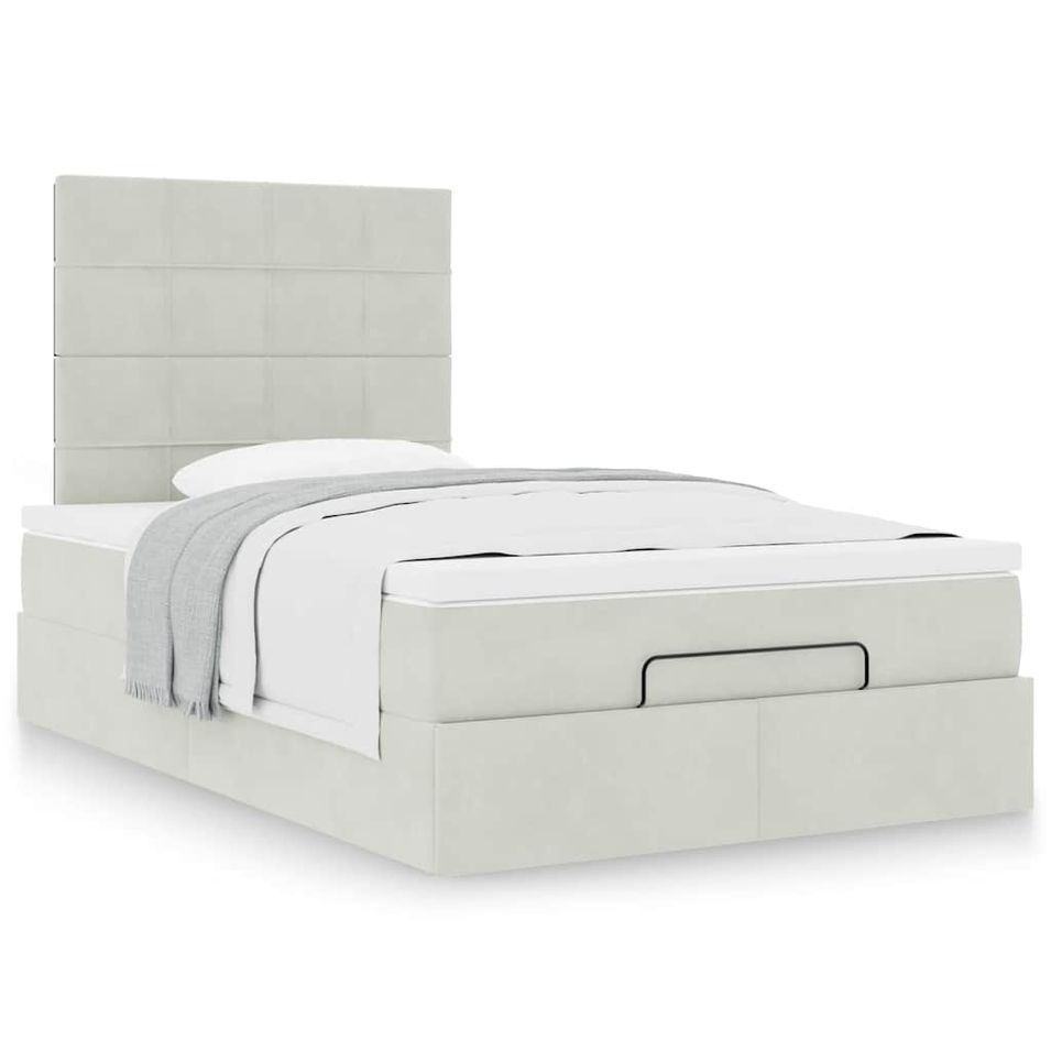Cadre de lit ottoman et matelas gris clair 120x200 cm velours - Photo n°1