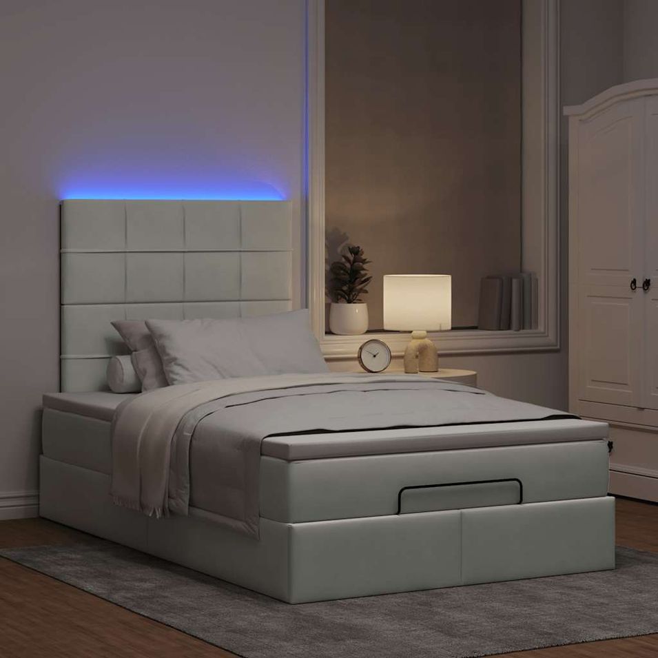 Cadre de lit ottoman et matelas gris clair 120x200 cm velours - Photo n°1