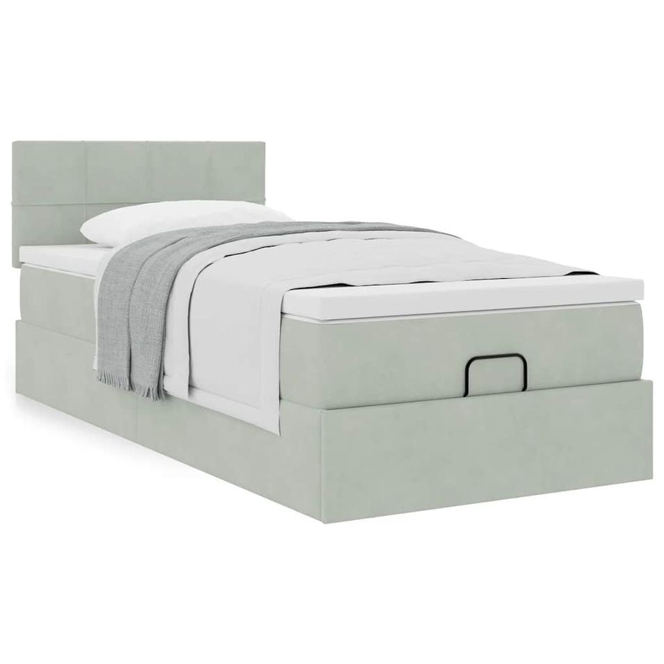 Cadre de lit ottoman et matelas gris clair 90x200 cm velours - Photo n°1