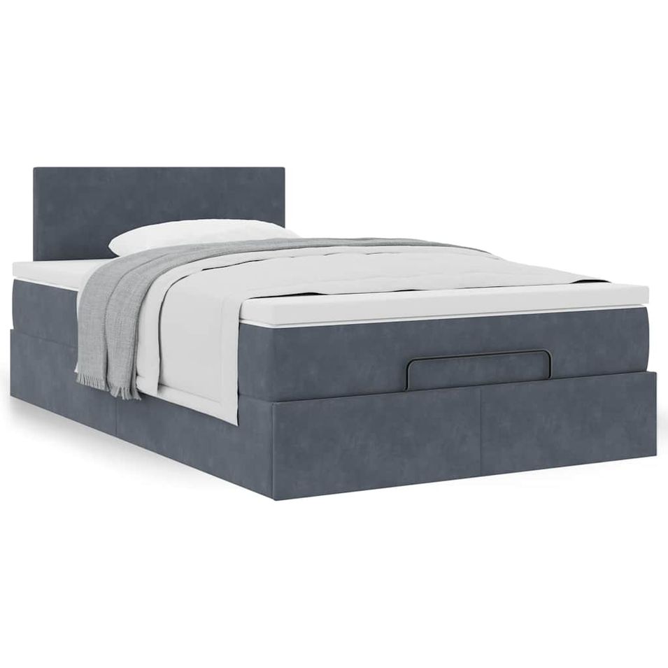 Cadre de lit ottoman et matelas gris foncé 120x200 cm velours - Photo n°1