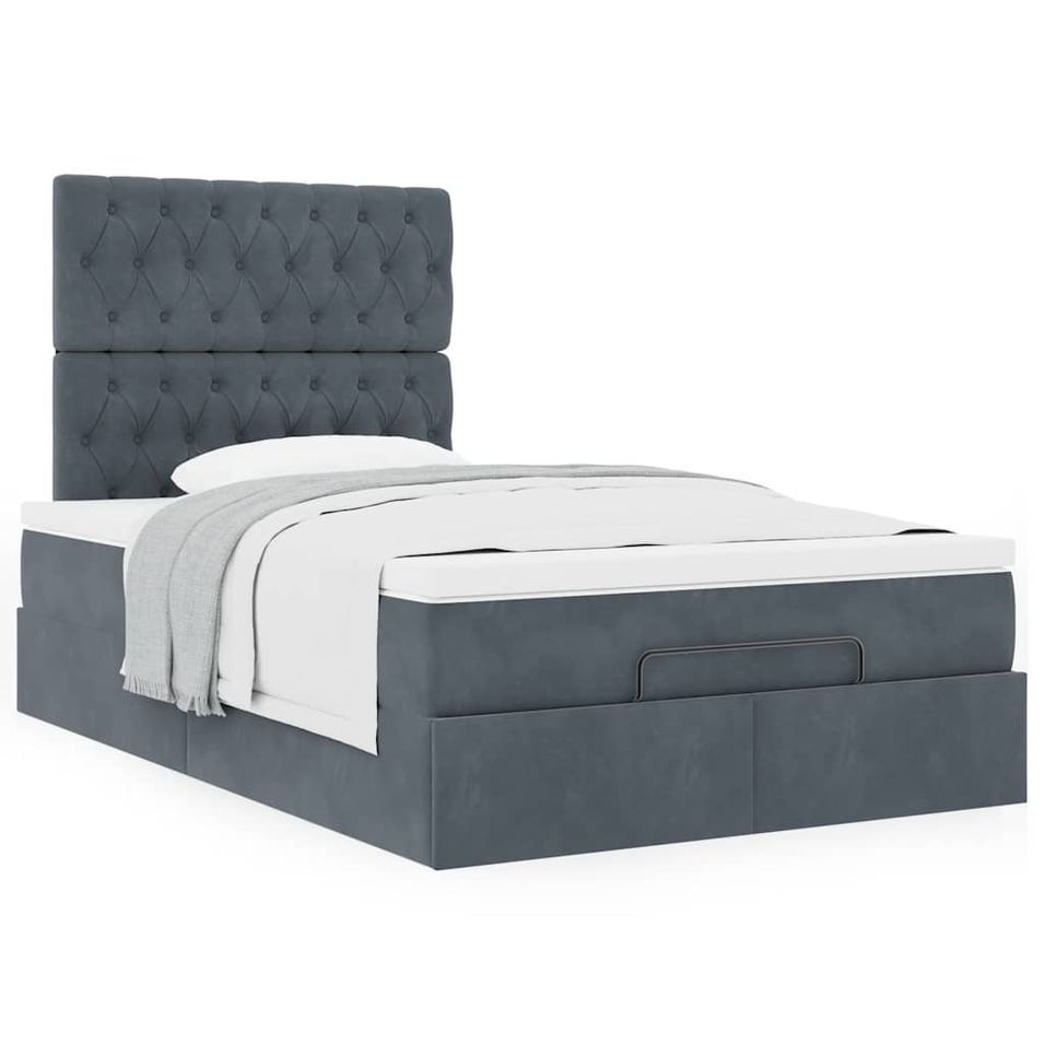 Cadre de lit ottoman et matelas gris foncé 120x200 cm velours - Photo n°1