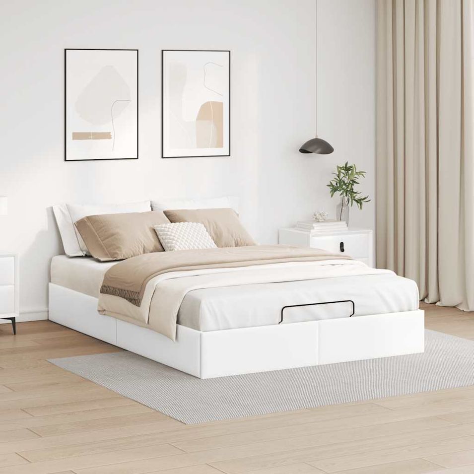 Cadre de lit ottoman sans matelas blanc 140x190 cm similicuir - Photo n°1