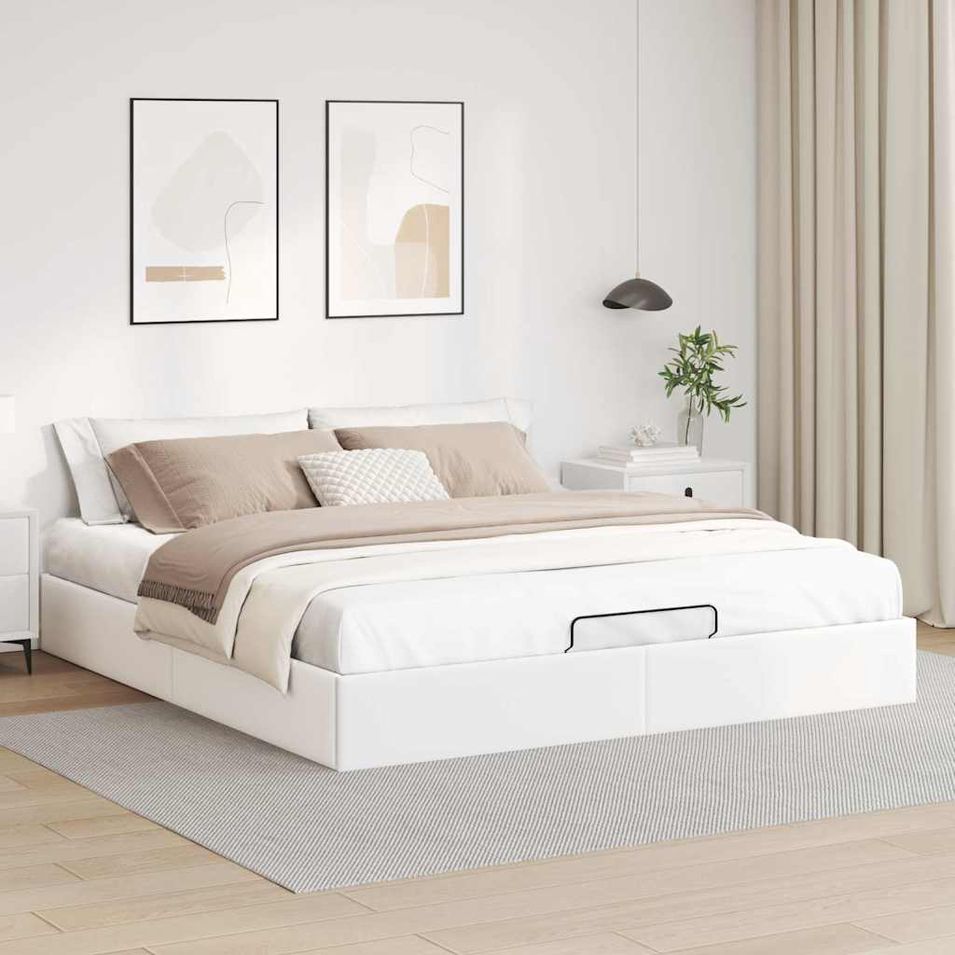 Cadre de lit ottoman sans matelas blanc 160x200 cm similicuir - Photo n°1