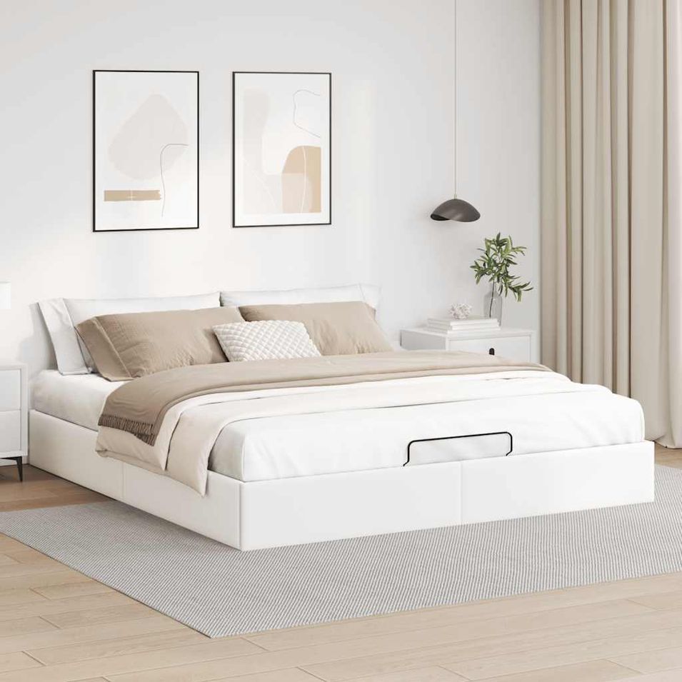 Cadre de lit ottoman sans matelas blanc 180x200 cm similicuir - Photo n°1
