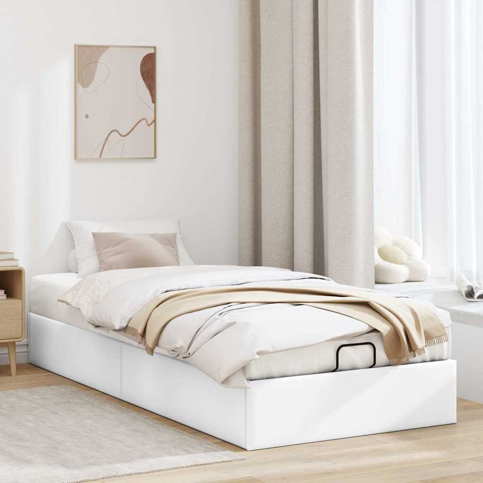 Cadre de lit ottoman sans matelas blanc 80x200 cm similicuir - Photo n°1