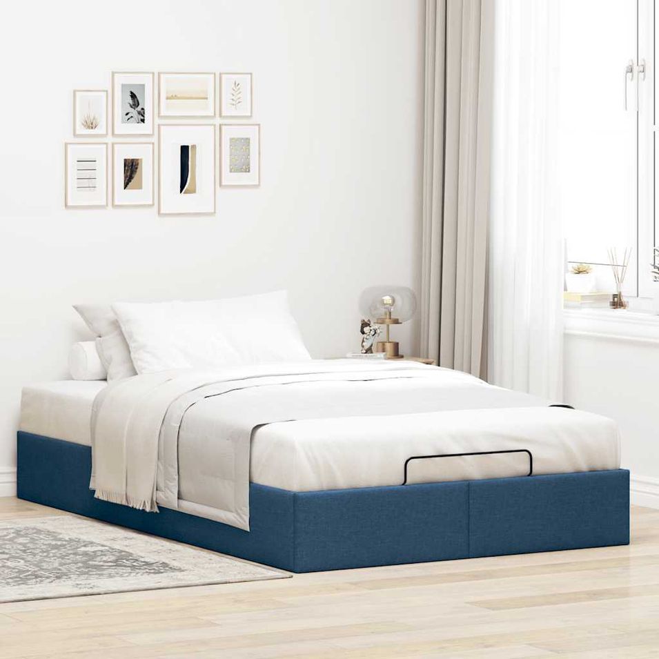 Cadre de lit ottoman sans matelas bleu 120x200 cm tissu - Photo n°1