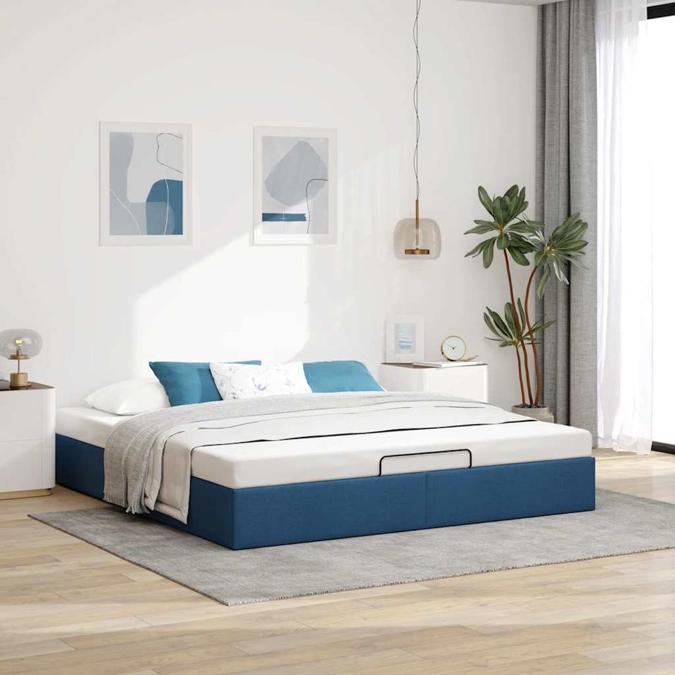 Cadre de lit ottoman sans matelas bleu 180x200 cm tissu - Photo n°1