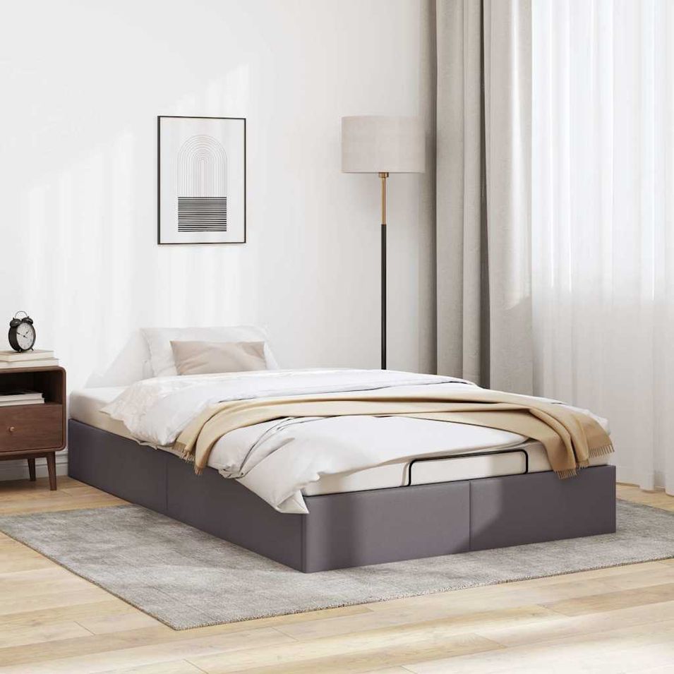 Cadre de lit ottoman sans matelas gris 120x200 cm similicuir - Photo n°1