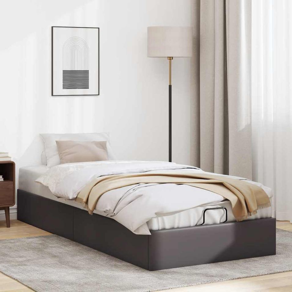 Cadre de lit ottoman sans matelas gris 90x200 cm similicuir - Photo n°1