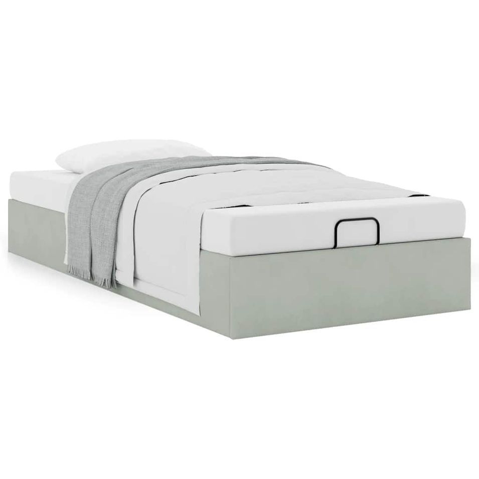 Cadre de lit ottoman sans matelas gris clair 90x200 cm velours - Photo n°1