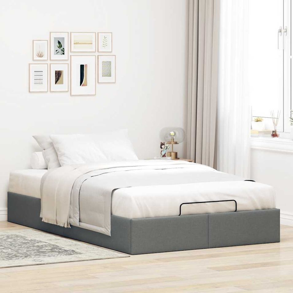 Cadre de lit ottoman sans matelas gris foncé 120x200 cm tissu - Photo n°1