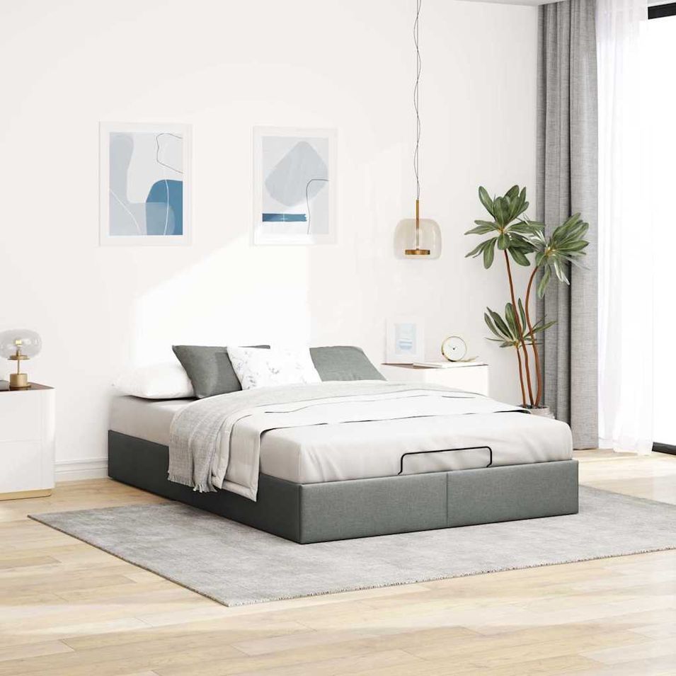 Cadre de lit ottoman sans matelas gris foncé 140x190 cm tissu - Photo n°1