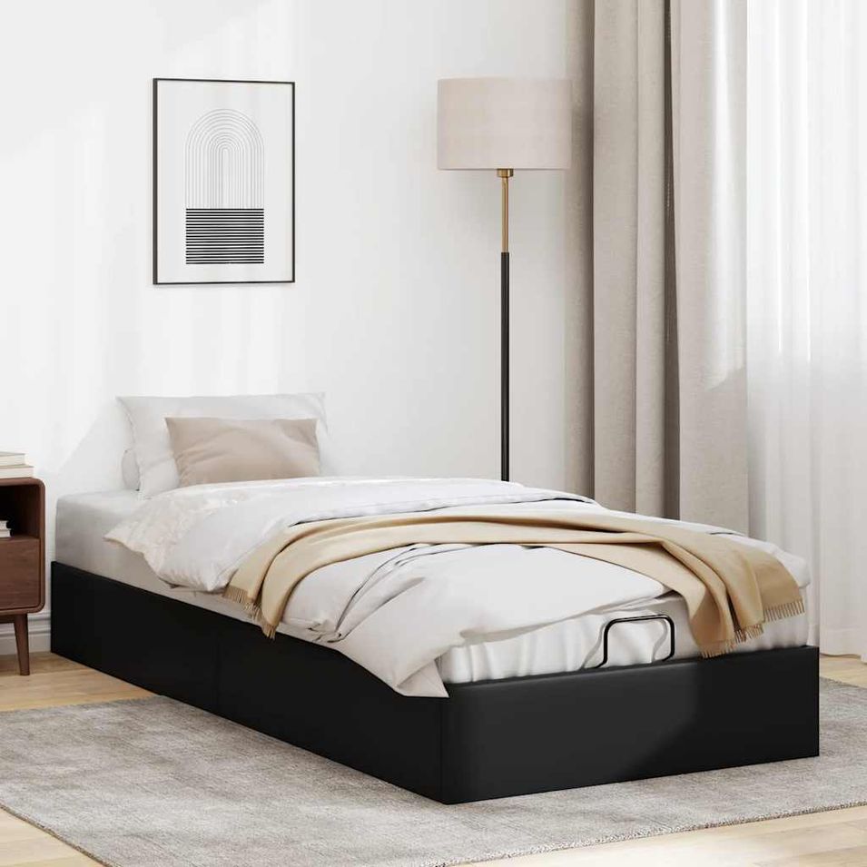Cadre de lit ottoman sans matelas noir 100x200 cm similicuir - Photo n°1