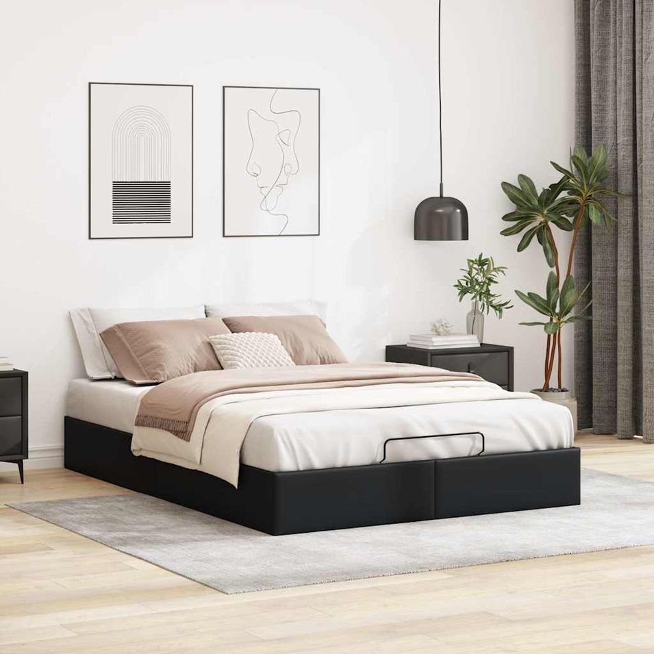 Cadre de lit ottoman sans matelas noir 140x190 cm similicuir - Photo n°1