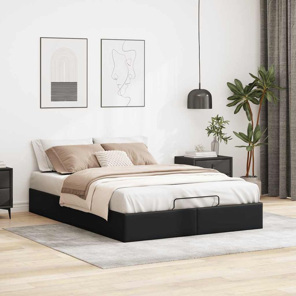 Cadre de lit ottoman sans matelas noir 140x200 cm similicuir - Photo n°1