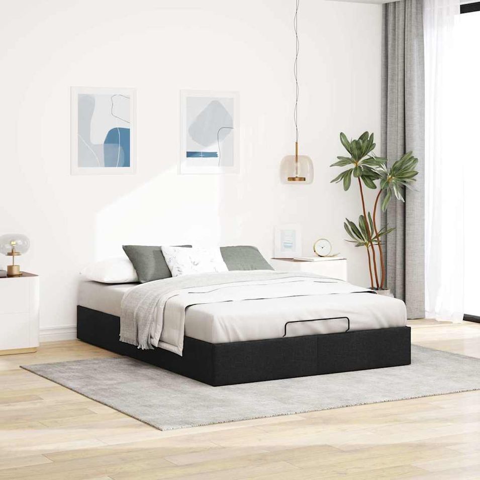 Cadre de lit ottoman sans matelas noir 140x200 cm tissu - Photo n°1