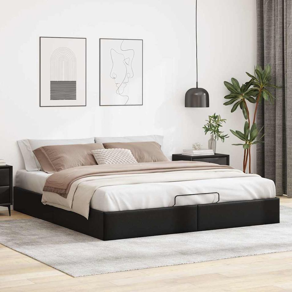 Cadre de lit ottoman sans matelas noir 200x200 cm similicuir - Photo n°1