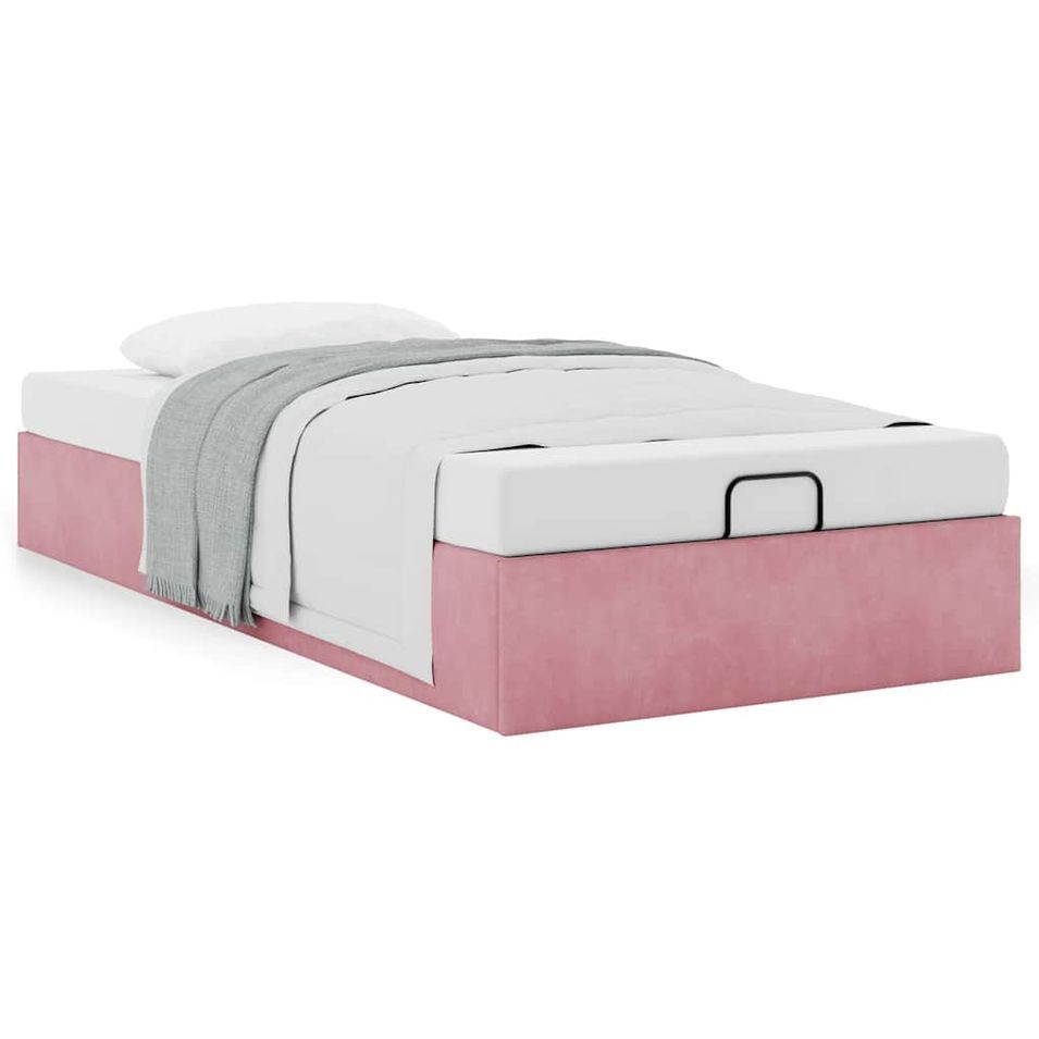Cadre de lit ottoman sans matelas rose 90x200 cm velours - Photo n°1