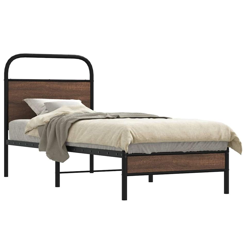 Cadre de lit sans matelas 80x200cm chêne marron bois ingénierie - Photo n°1