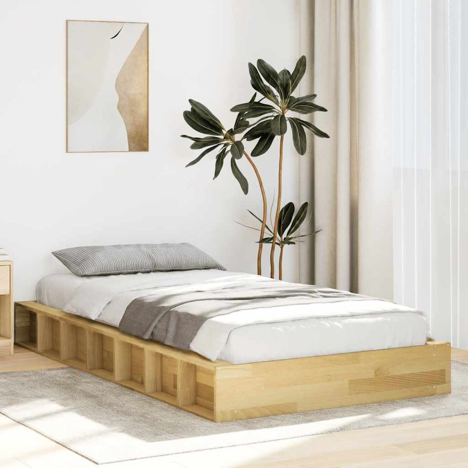 Cadre de lit sans matelas 90x190 cm bois massif de chêne - Photo n°1