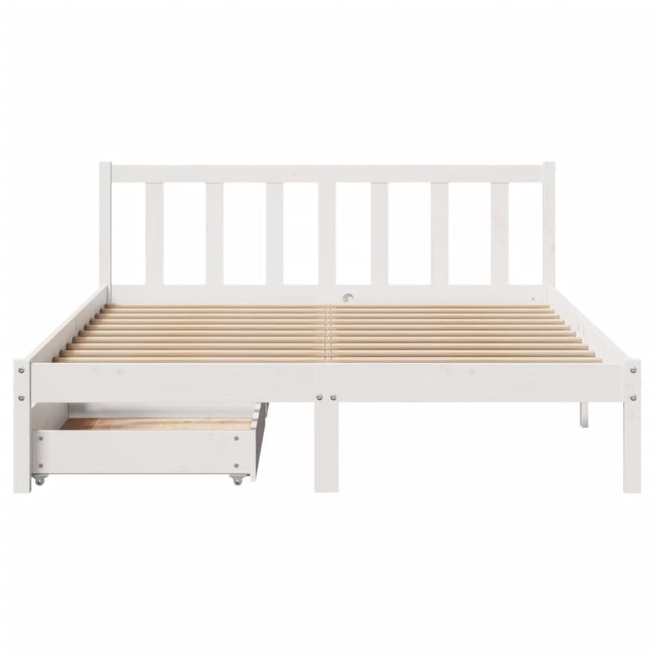 Cadre de lit sans matelas blanc 135x190 cm bois de pin massif - Photo n°1