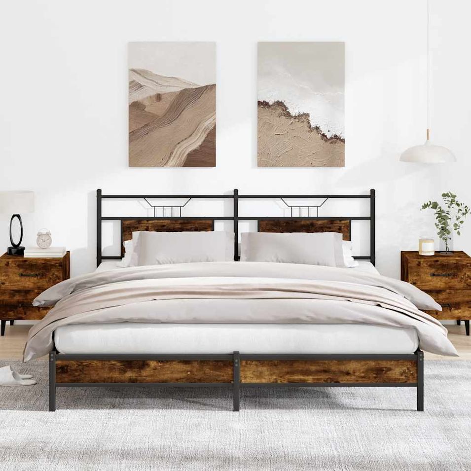 Cadre de lit sans matelas chêne fumé 160x200 cm bois ingénierie - Photo n°1