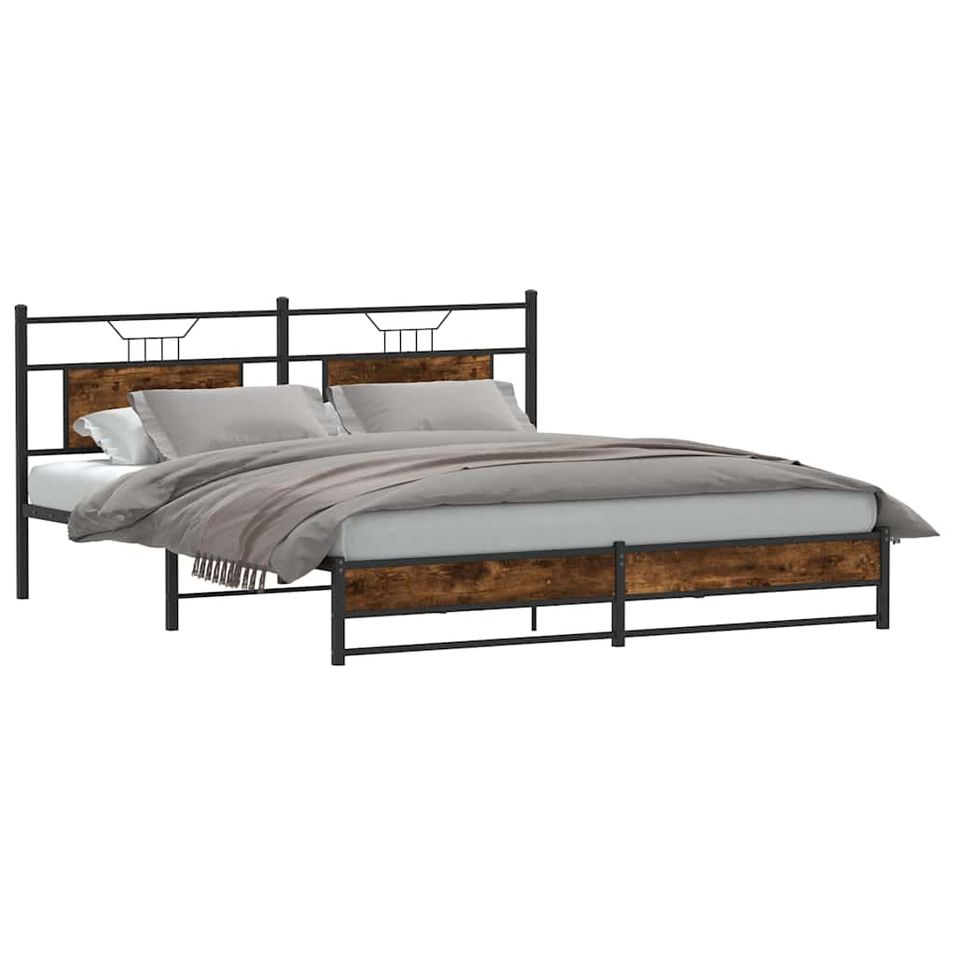 Cadre de lit sans matelas chêne fumé 160x200 cm bois ingénierie - Photo n°1