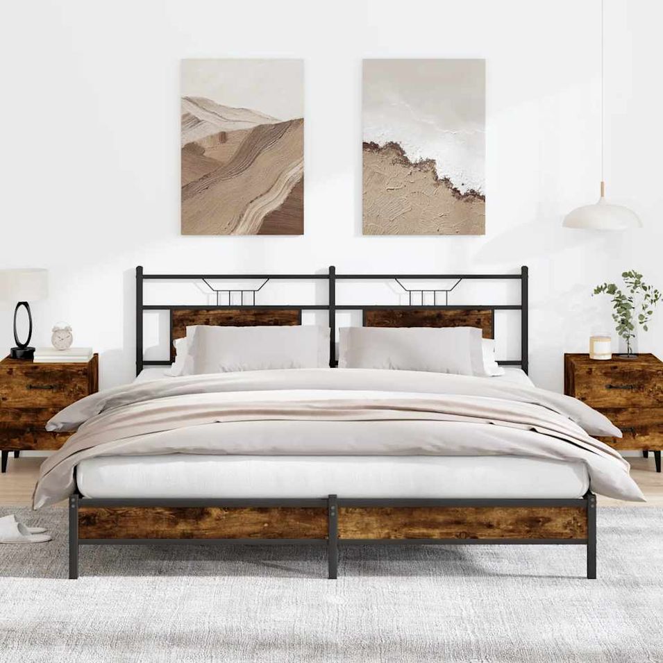 Cadre de lit sans matelas chêne fumé 183x203 cm bois ingénierie - Photo n°1